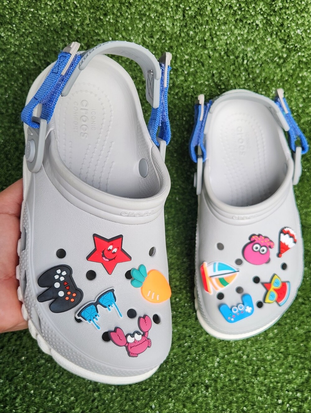 Crocs Kids' Boys Duet Max II Gray Clogs Size 2 Slip-on Comfort Sandals -Jibbitzs